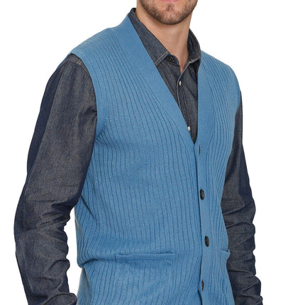 Men's Relaxed Fit Rib Knit Sweater Vest - Button Front with Pockets