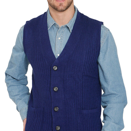 Men's Relaxed Fit Rib Knit Sweater Vest - Button Front with Pockets