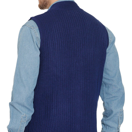 Men's Relaxed Fit Rib Knit Sweater Vest - Button Front with Pockets