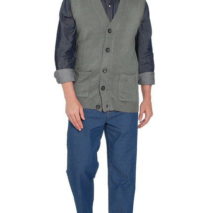 Men's Cashmere-Like Button Front Flat Knit Sweater Vest with front patch pockets