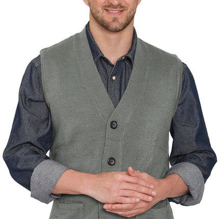 Men's Cashmere-Like Button Front Flat Knit Sweater Vest with front patch pockets