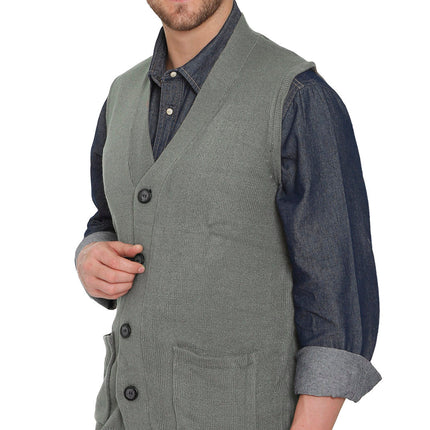 Men's Cashmere-Like Button Front Flat Knit Sweater Vest with front patch pockets