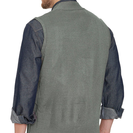 Men's Cashmere-Like Button Front Flat Knit Sweater Vest with front patch pockets