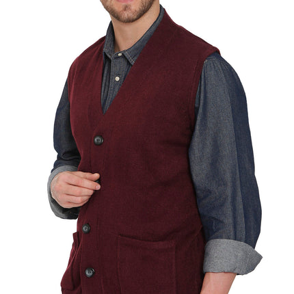 Men's Cashmere-Like Button Front Flat Knit Sweater Vest with front patch pockets