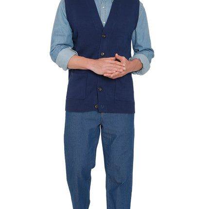 Men's Cashmere-Like Button Front Flat Knit Sweater Vest with front patch pockets