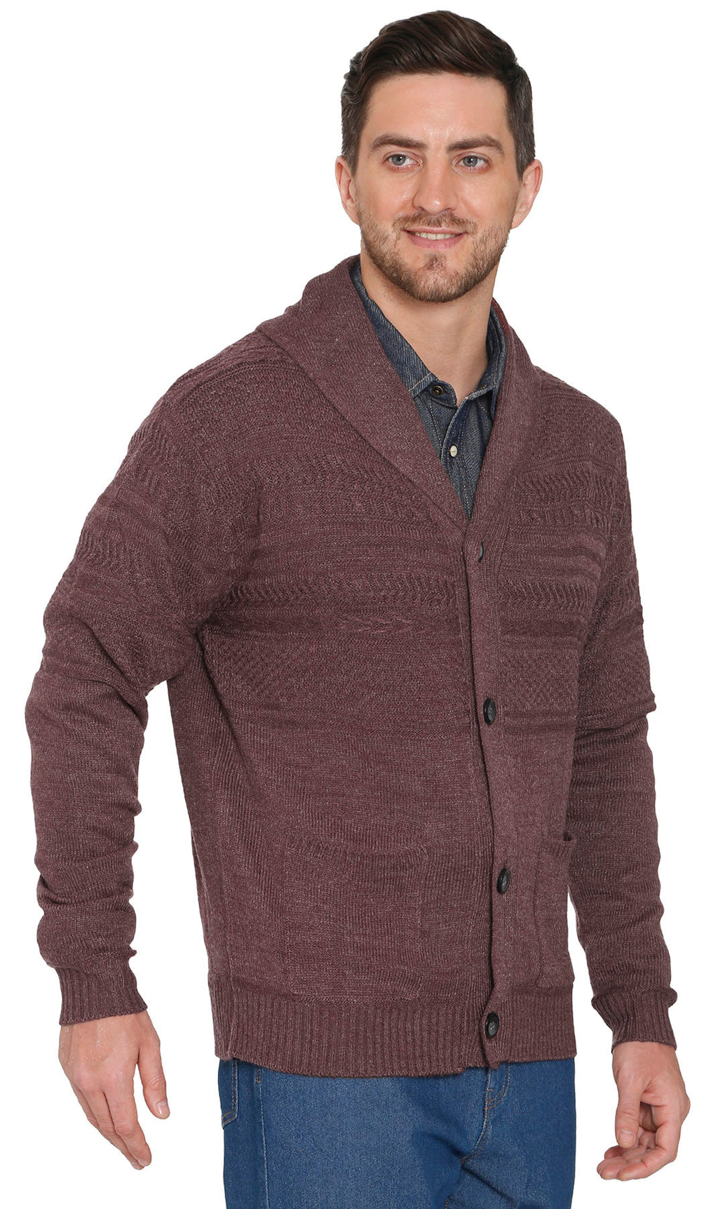Men's Jacquard Knit Shawl Collar Cardigan Sweater