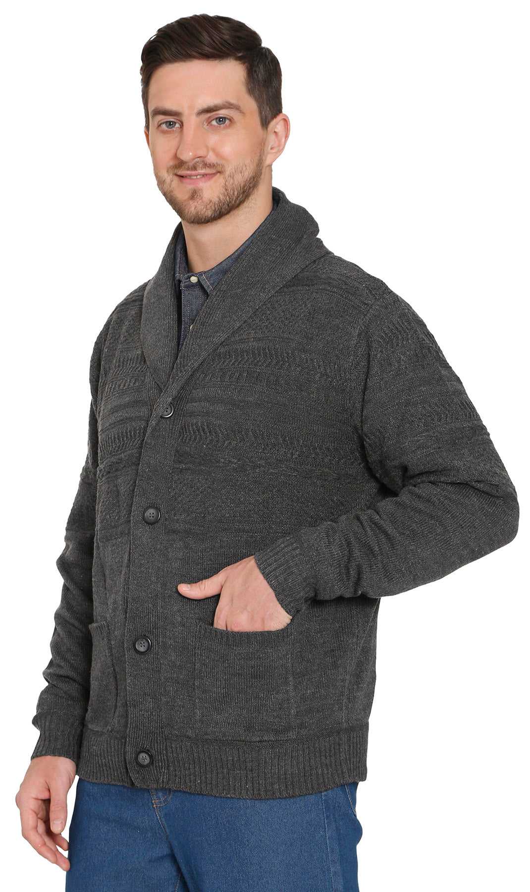 Men's Jacquard Knit Shawl Collar Cardigan Sweater