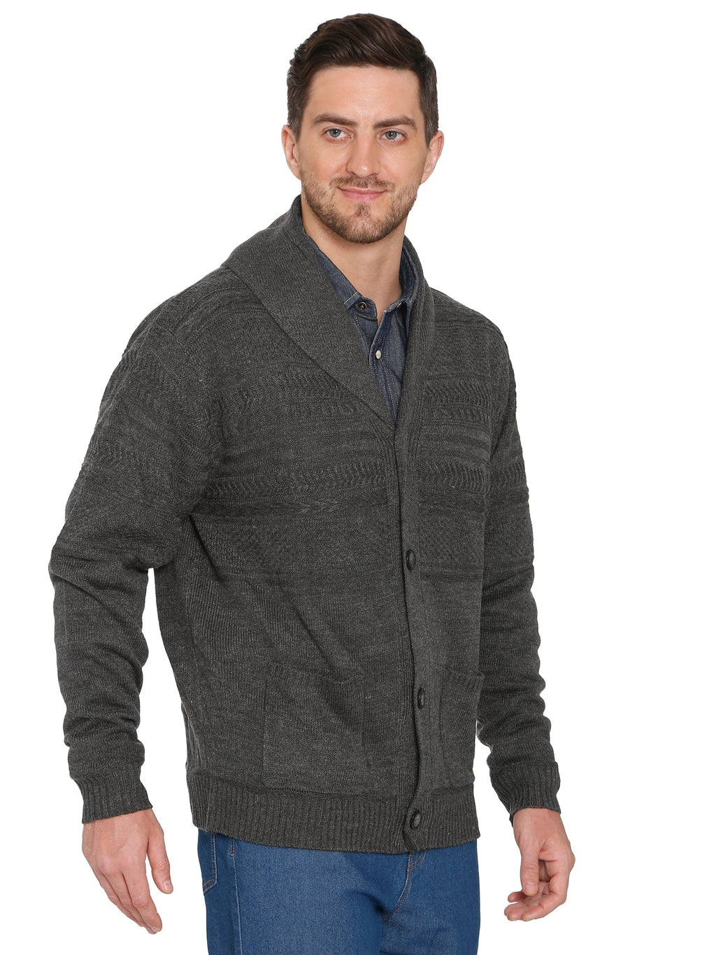Men's Jacquard Knit Shawl Collar Cardigan Sweater