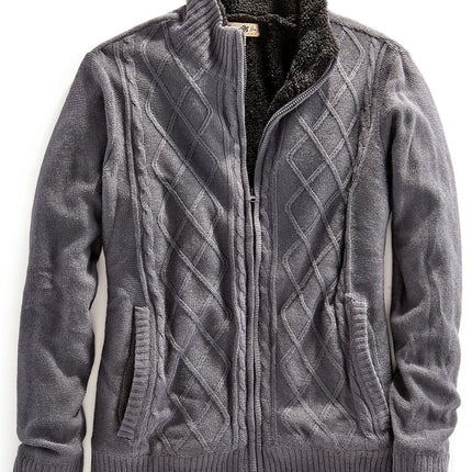 Mens Sherpa Fleece Lined Zip Front Sweater Jacket