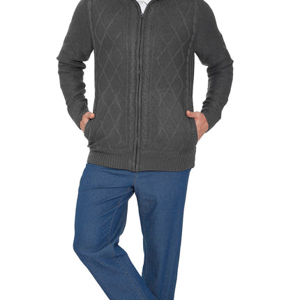 Mens Sherpa Fleece Lined Zip Front Sweater Jacket