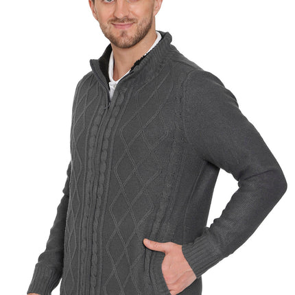 Mens Sherpa Fleece Lined Zip Front Sweater Jacket