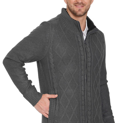 Mens Sherpa Fleece Lined Zip Front Sweater Jacket