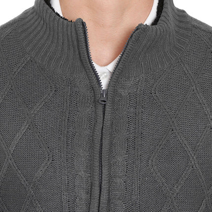 Mens Sherpa Fleece Lined Zip Front Sweater Jacket