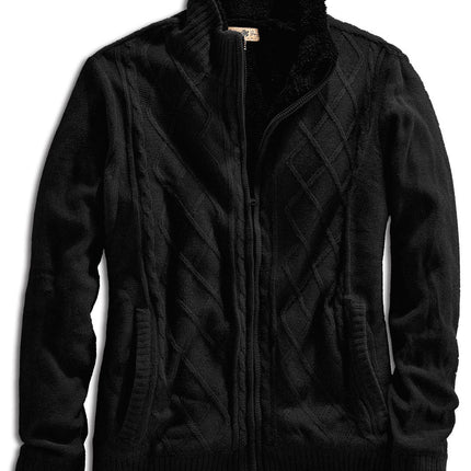 Mens Sherpa Fleece Lined Zip Front Sweater Jacket