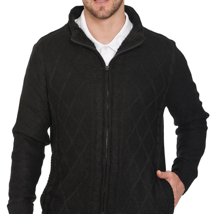Mens Sherpa Fleece Lined Zip Front Sweater Jacket
