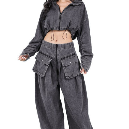 WOMEN FASHION DENIM TWO PIECE PANT SET