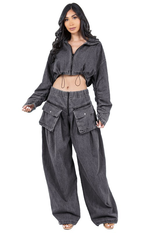 WOMEN FASHION DENIM TWO PIECE PANT SET