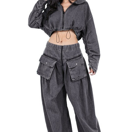WOMEN FASHION DENIM TWO PIECE PANT SET