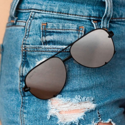 Black/Silver  Unisex Aviator Sunglasses