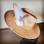 White Turquoise Gold Feather and Tan Lace
