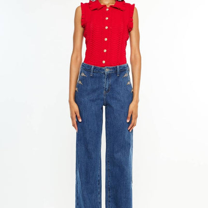 Dark High Rise Wide Leg Drape Denim