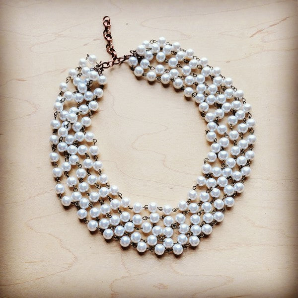 Five Strand Glass Pearl Collar-Length Necklace 257h
