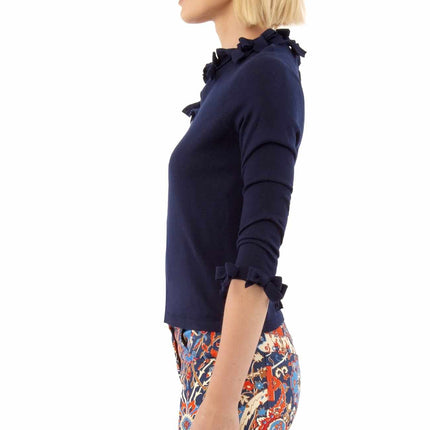 Navy Bow Trimmed Cardigan