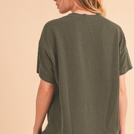 Ribbed Textured Knit Loose Fit Tee and Shorts Set