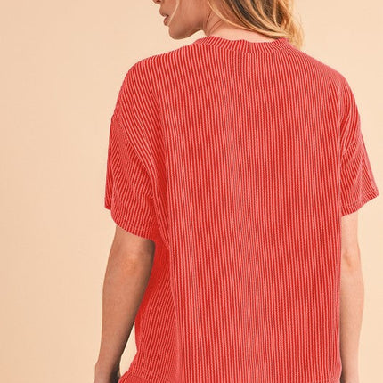 Ribbed Textured Knit Loose Fit Tee and Shorts Set
