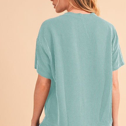 Ribbed Textured Knit Loose Fit Tee and Shorts Set