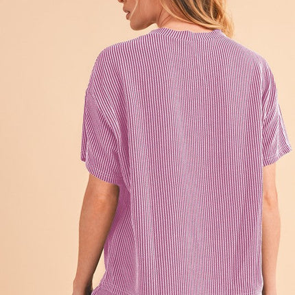 Ribbed Textured Knit Loose Fit Tee and Shorts Set