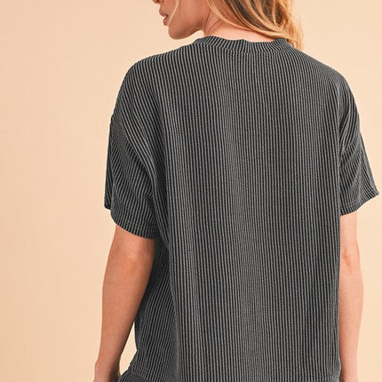 Ribbed Textured Knit Loose Fit Tee and Shorts Set
