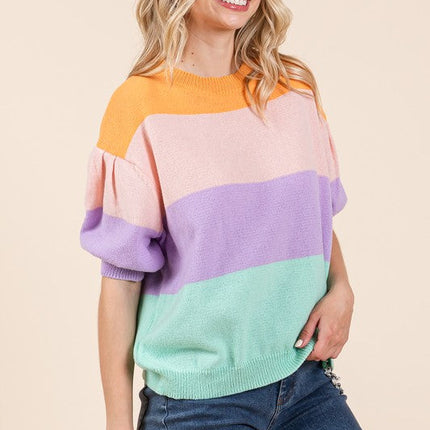 Color Block Knit Sweater Top