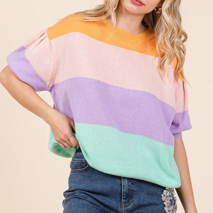 Color Block Knit Sweater Top