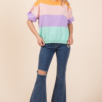 Color Block Knit Sweater Top