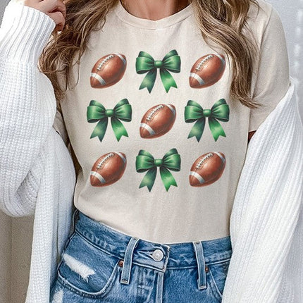 Game Day Green Football Bows Graphic Tee