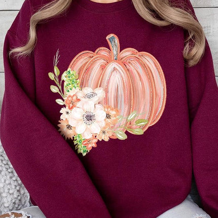 Flowers Fall Pumpkin Graphic Fleece Sweatshirts