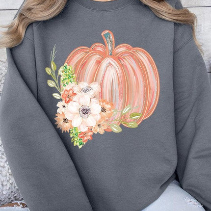 Flowers Fall Pumpkin Graphic Fleece Sweatshirts