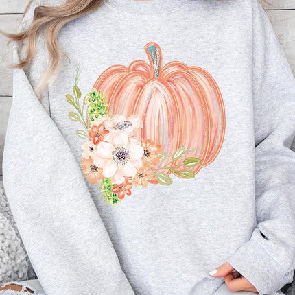 Flowers Fall Pumpkin Graphic Fleece Sweatshirts