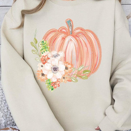 Flowers Fall Pumpkin Graphic Fleece Sweatshirts