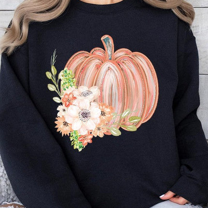 Flowers Fall Pumpkin Graphic Fleece Sweatshirts
