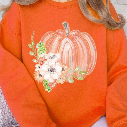 Flowers Fall Pumpkin Graphic Fleece Sweatshirts