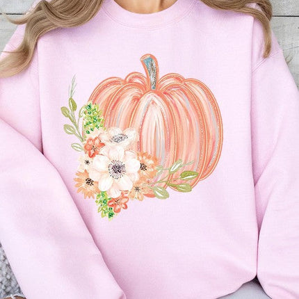 Flowers Fall Pumpkin Graphic Fleece Sweatshirts