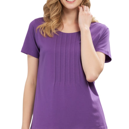 Women's Short Sleeve Cotton Knit T-shirt in Pintuck Style