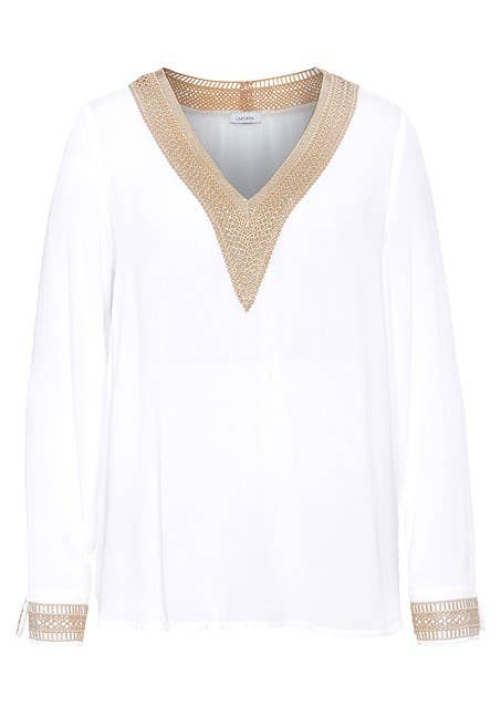 Crochet Trim V-Neck Blouse