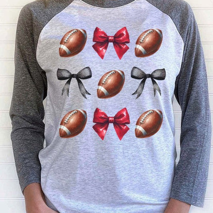 Game Day Football Bows Red Black Raglan