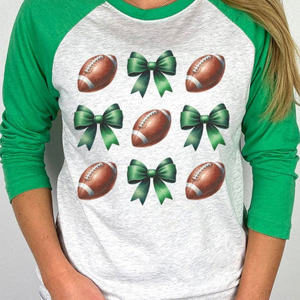 Game Day Football Bows Green Graphic Raglan