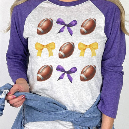 Game Day Football Bows Yellow Purple Raglan
