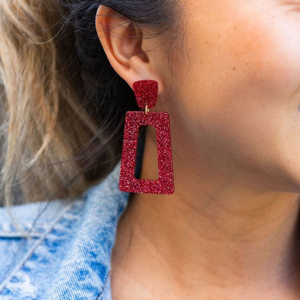 Avery Earrings - Red Glitter