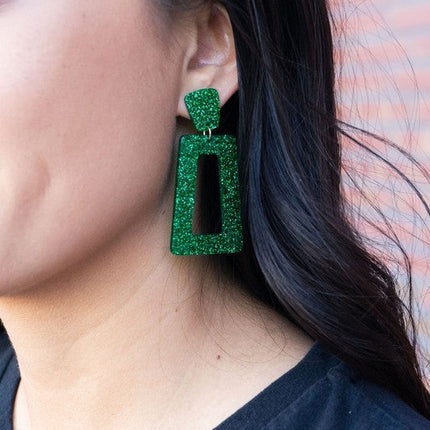 Avery Earrings - Green Glitter